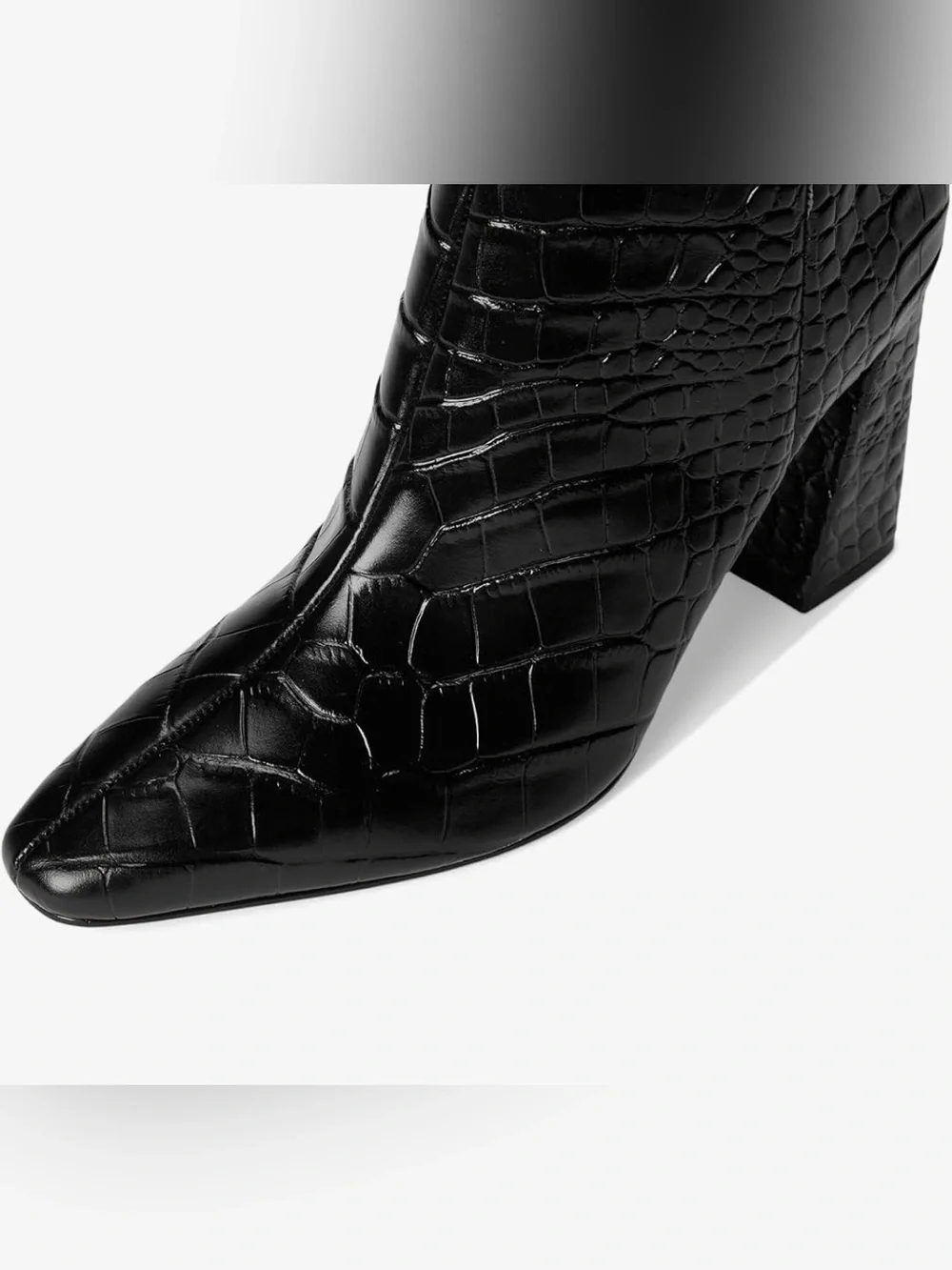 Marc Fisher LTD Yanara Black Croc-Embossed Pointed Toe Block Heel Bootie